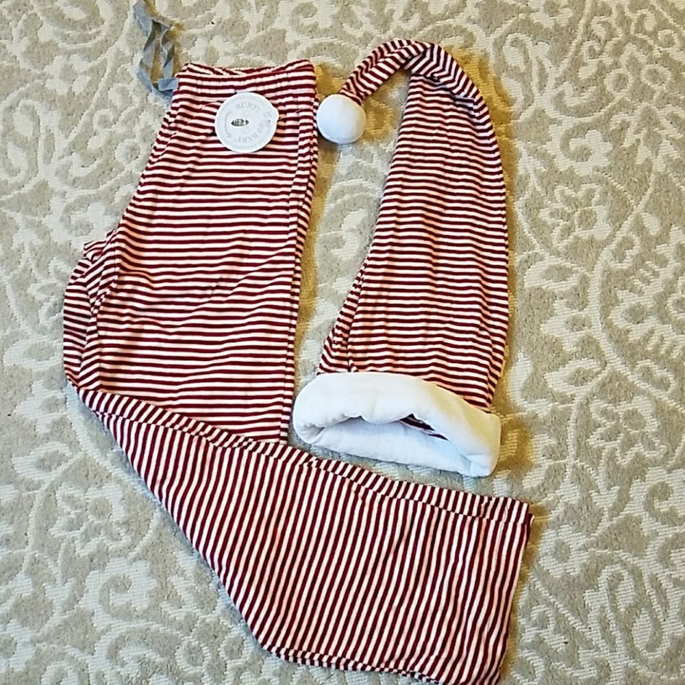 NWT Burt's Bees Women's Stripe Pajama pants & hat